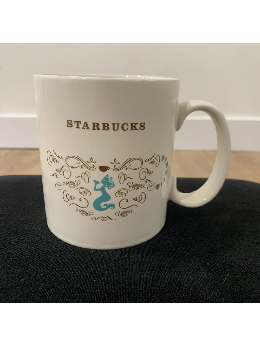 Starbucks Turquoise Mermaid Sea Life Mug White Aqua Squiggles EUC